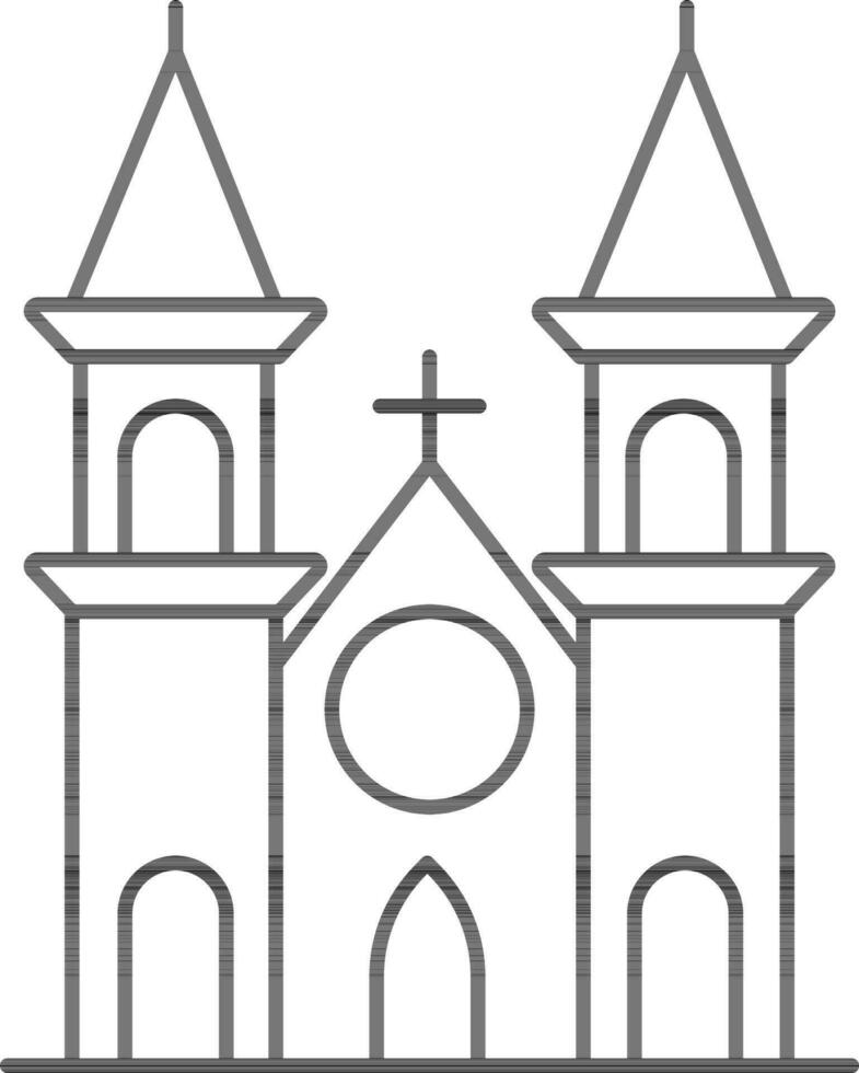 Church Building Icon In Black Outline. vector