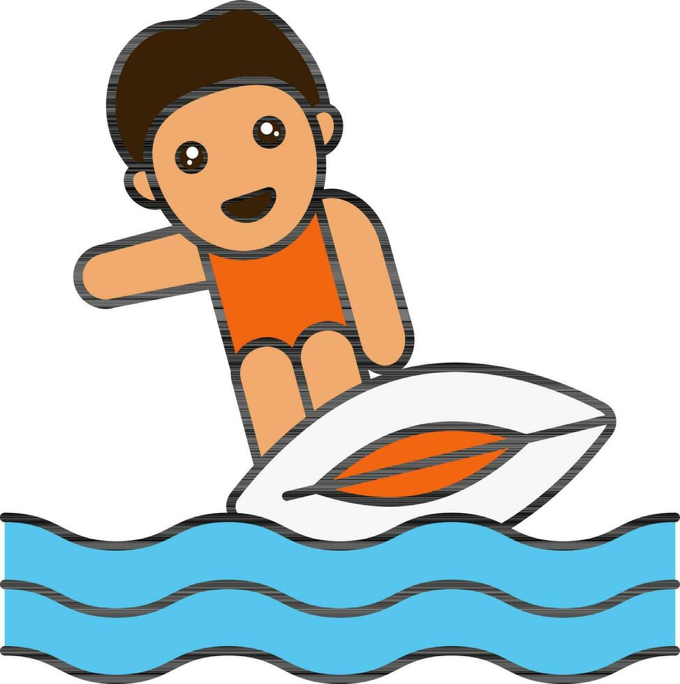 Cartoon Boy Surfing Colorful Icon. vector