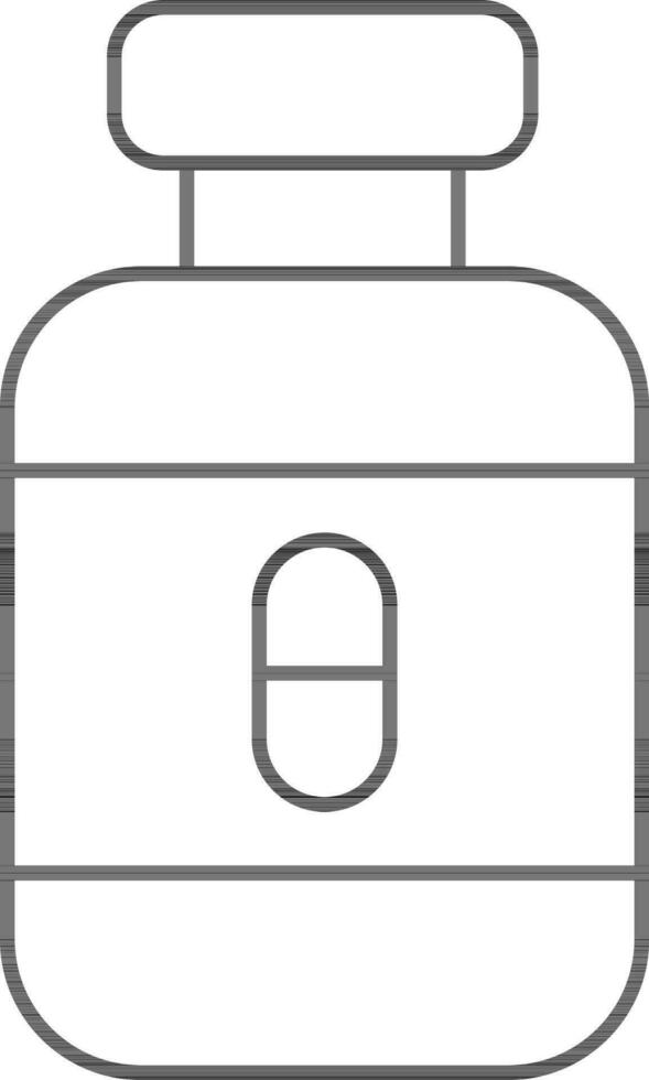 Medicine Bottle Flat Icon In Black Stroke. vector
