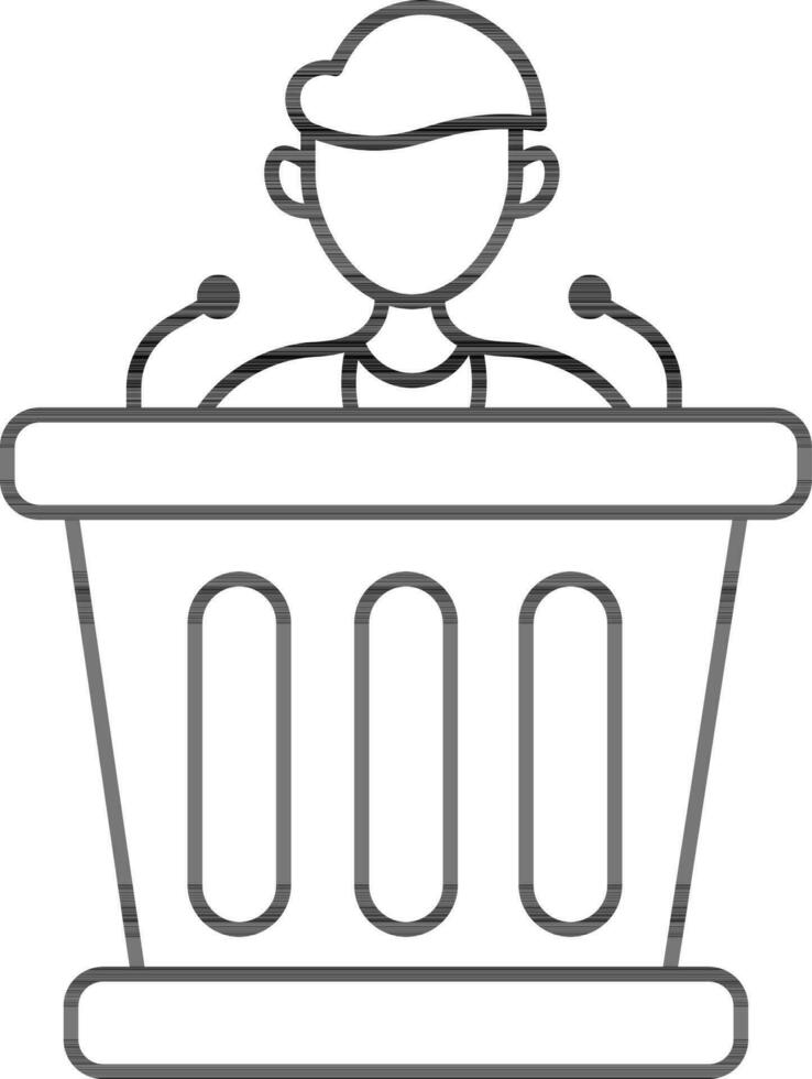 Faceless Man With Mic Podium Icon In Linear Style. vector