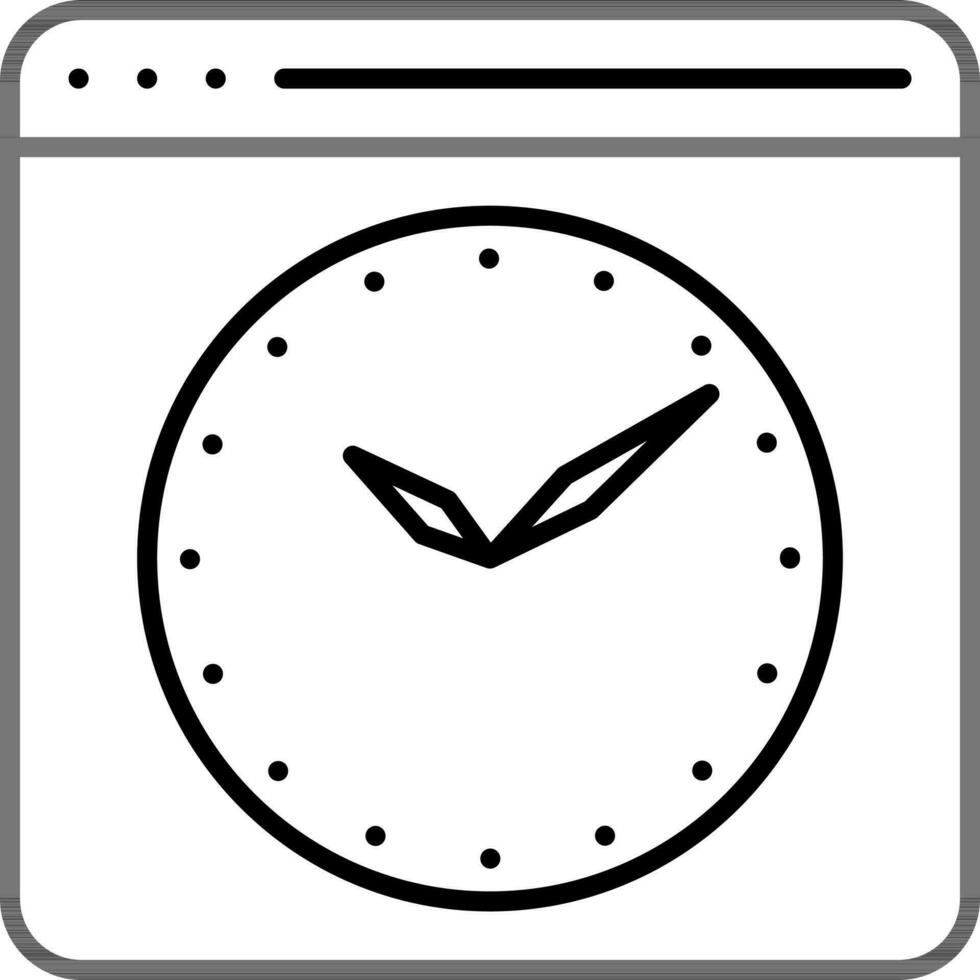 Linear Style Clock On Web Page Flat Icon. vector
