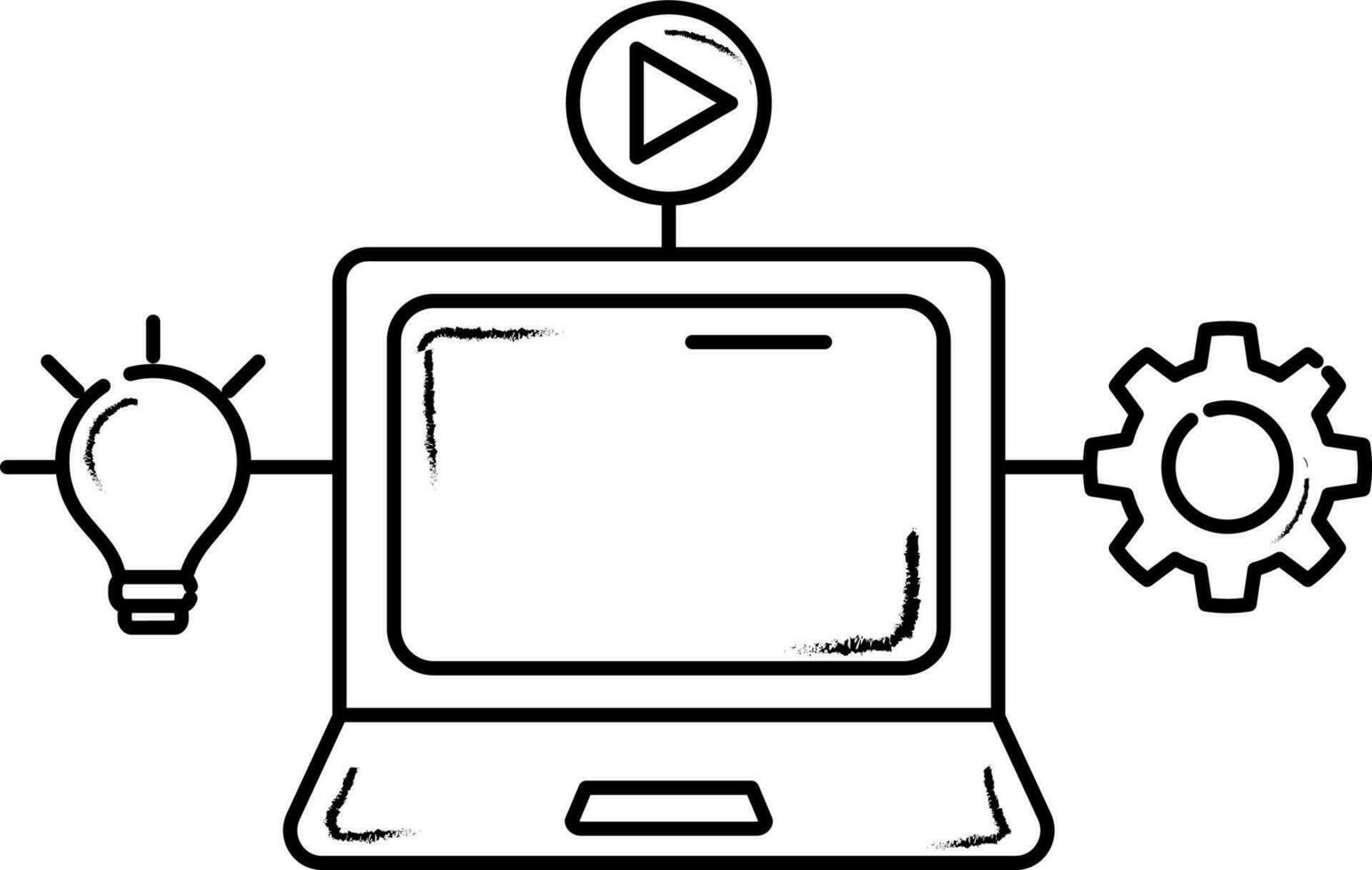 Doodle Style Video Setup In Laptop Icon. vector