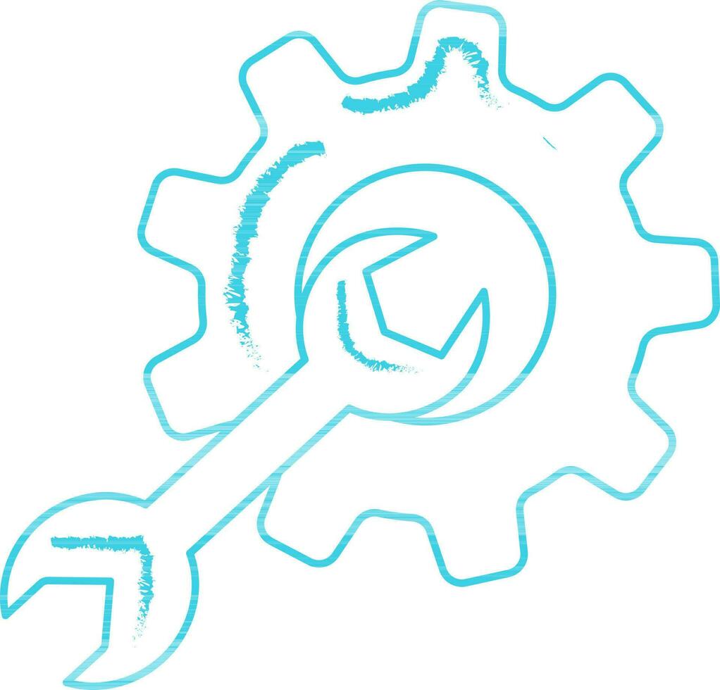 Cogwheel And Wrench Icon In Blue Outline. vector