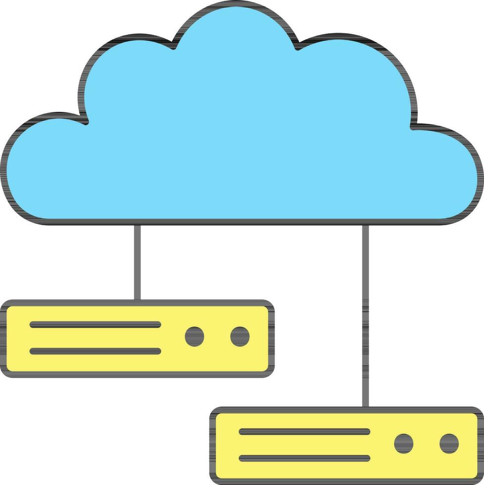 nube con servidor icono en azul y amarillo color. vector