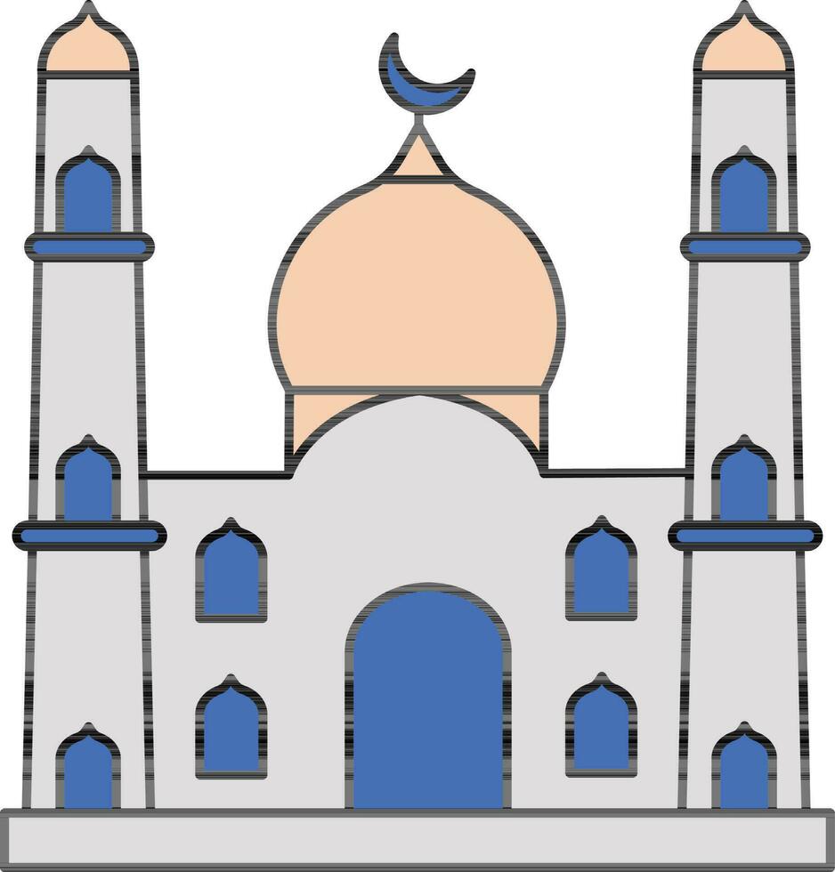 Mosque Icon In Blue And Orange Color. vector