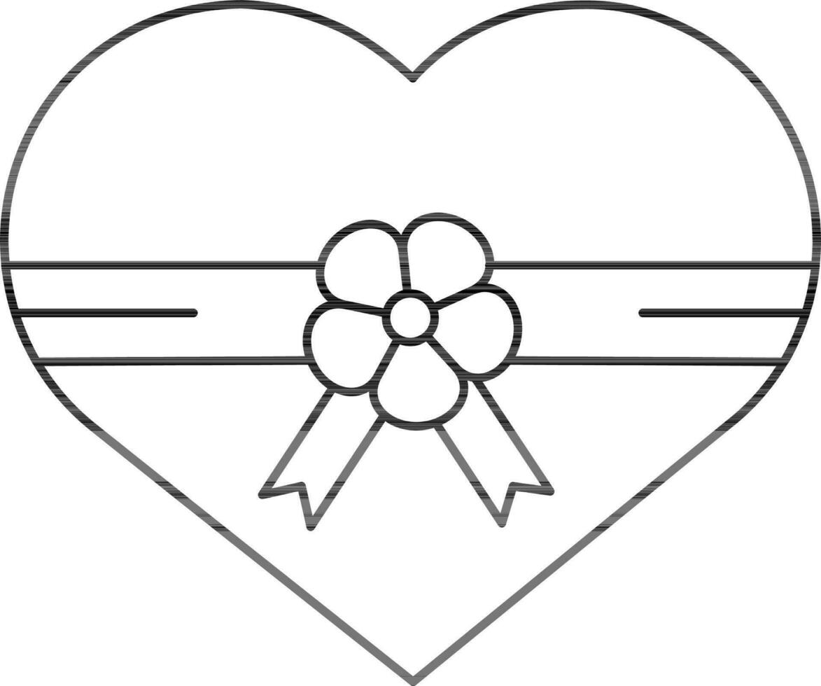 Heart Shape Gift Box Icon In Black Outline. vector