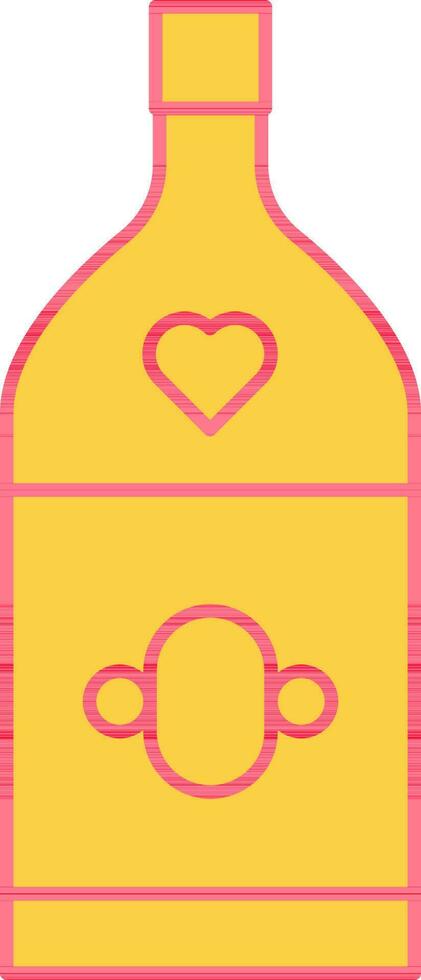 Heart With Champagne Bottle Yellow And Red Icon. vector