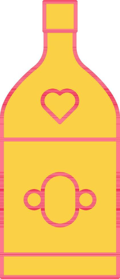 Heart With Champagne Bottle Yellow And Red Icon. vector