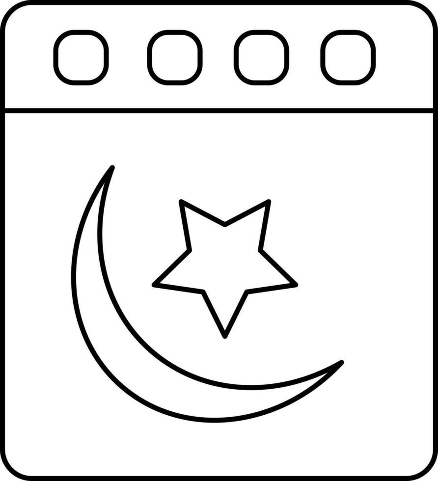 Muslim Calendar Icon In Black Thin Line Art. vector