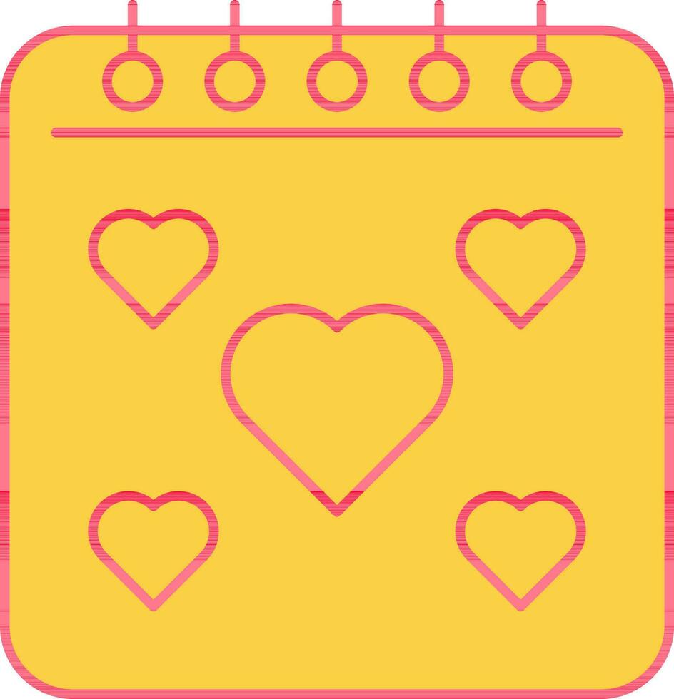 corazón símbolos en calendario icono en rojo y amarillo color. vector