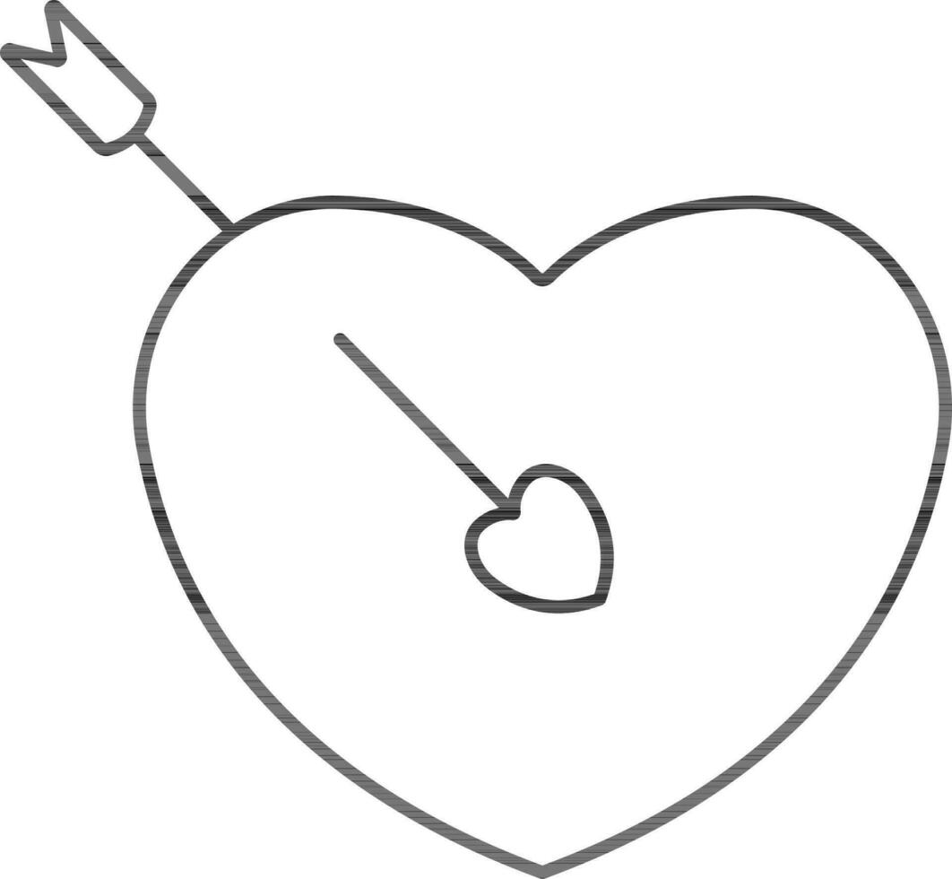 Heart Arrow Icon In Black Line Art. vector