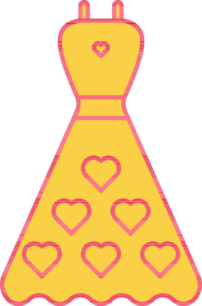 Hearts Wedding Dress Yellow And Red Icon. vector