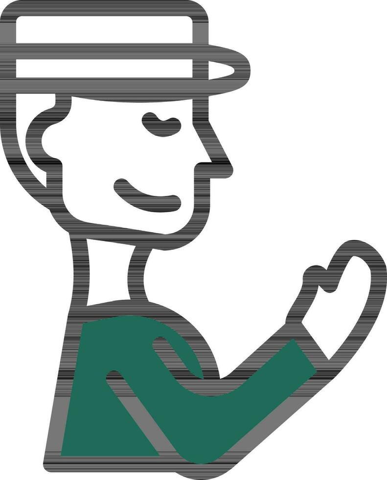 Muslim Man Praying Icon In Green And White Color. vector