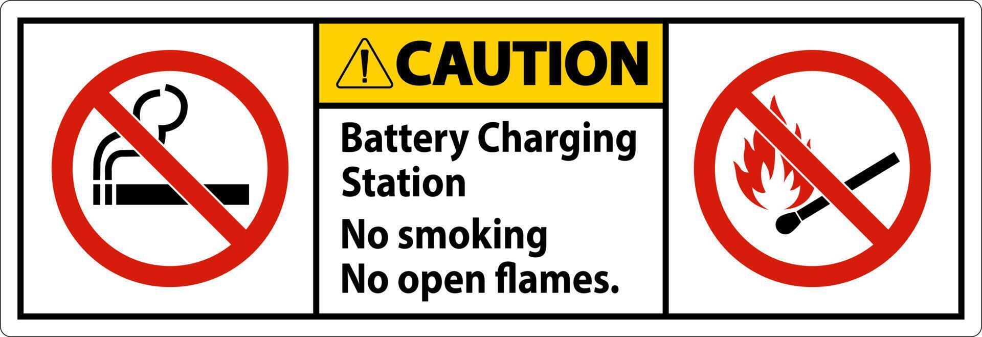 Caution Sign Battery Charging Station, No Smoking, No Open Flames vector
