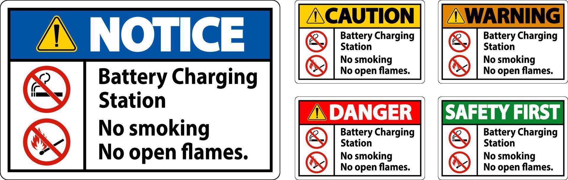 Danger Sign Battery Charging Station, No Smoking, No Open Flames vector