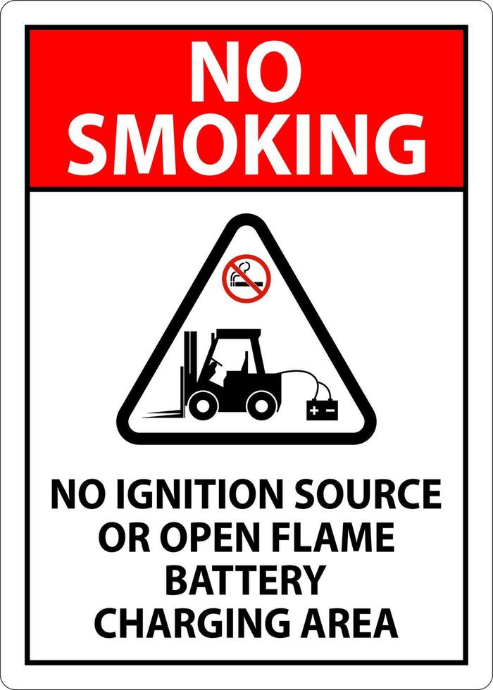 No Smoking Sign No Ignition Source Or Open Flame, Battery Charging Area vector