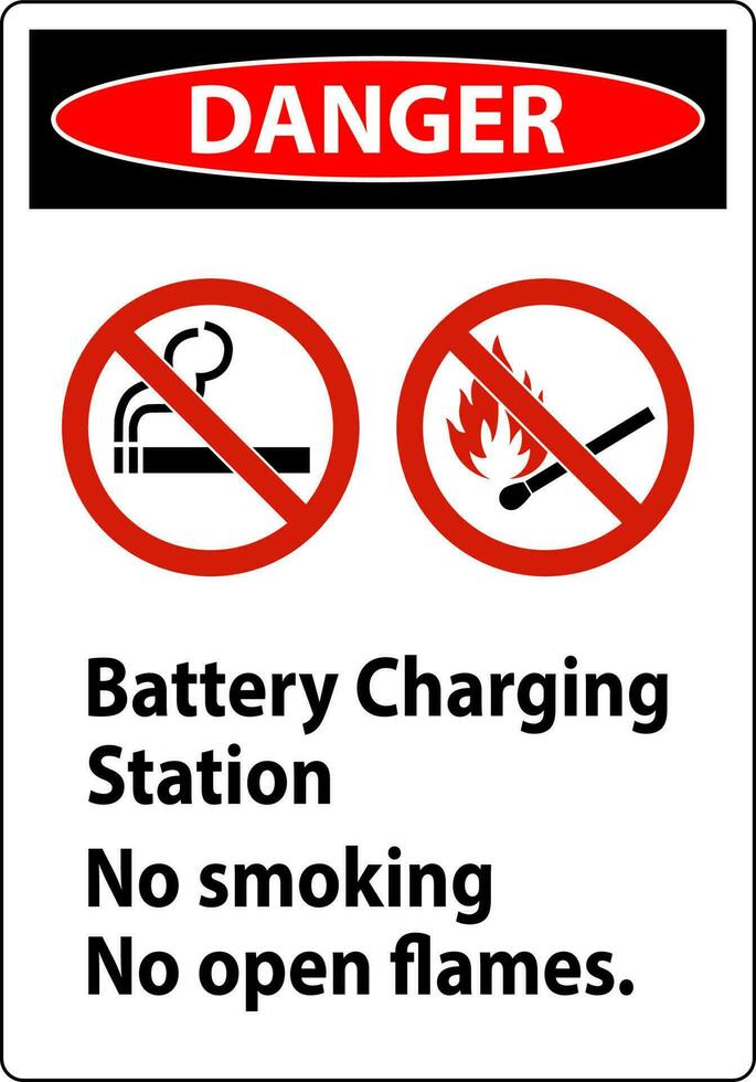 peligro firmar batería cargando estación, No de fumar, No abierto llamas vector