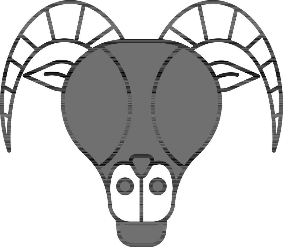 plano estilo de Aries zodíaco icono o símbolo en gris y blanco color. vector