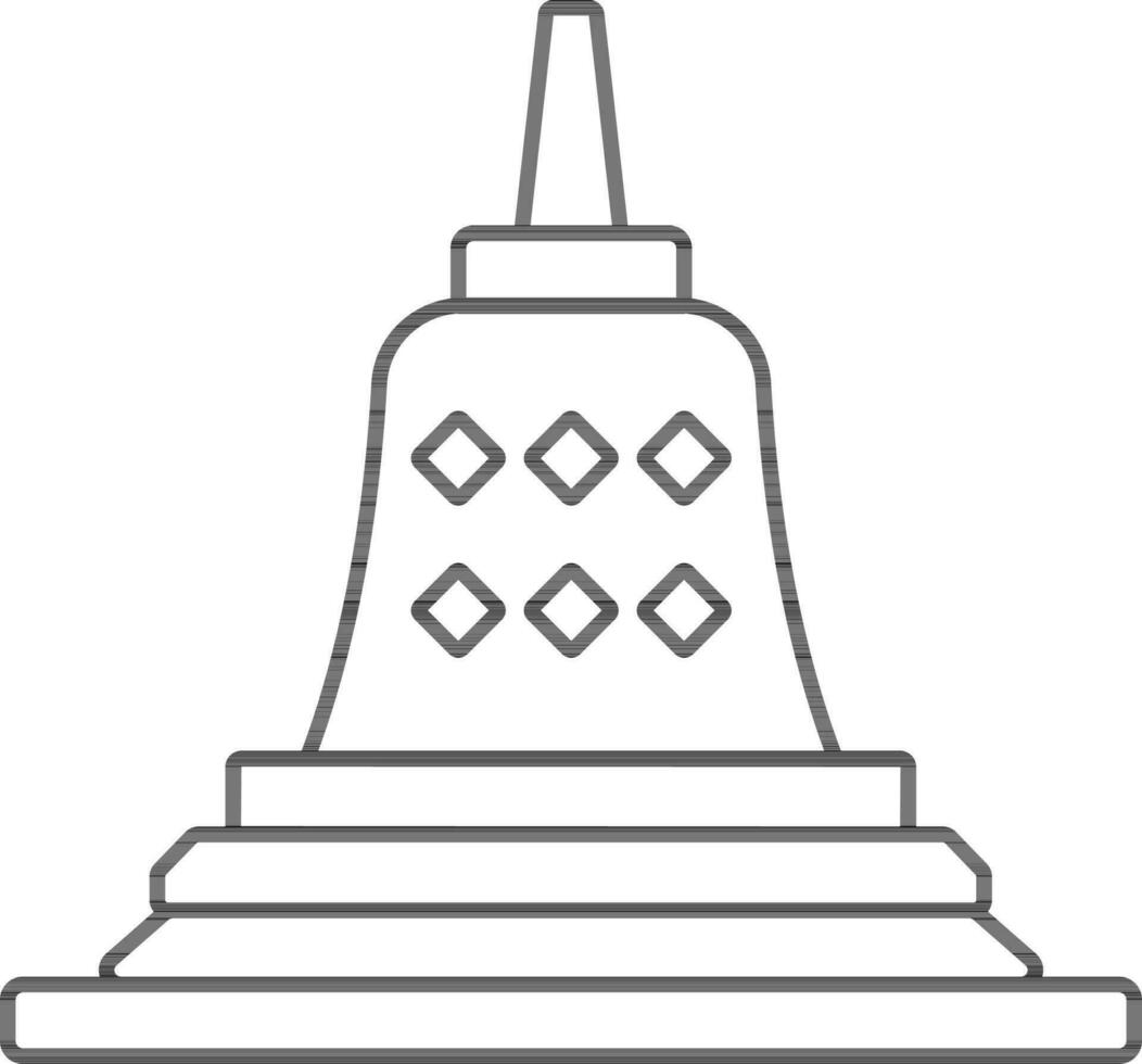 borobudur templo icono en negro línea Arte. vector