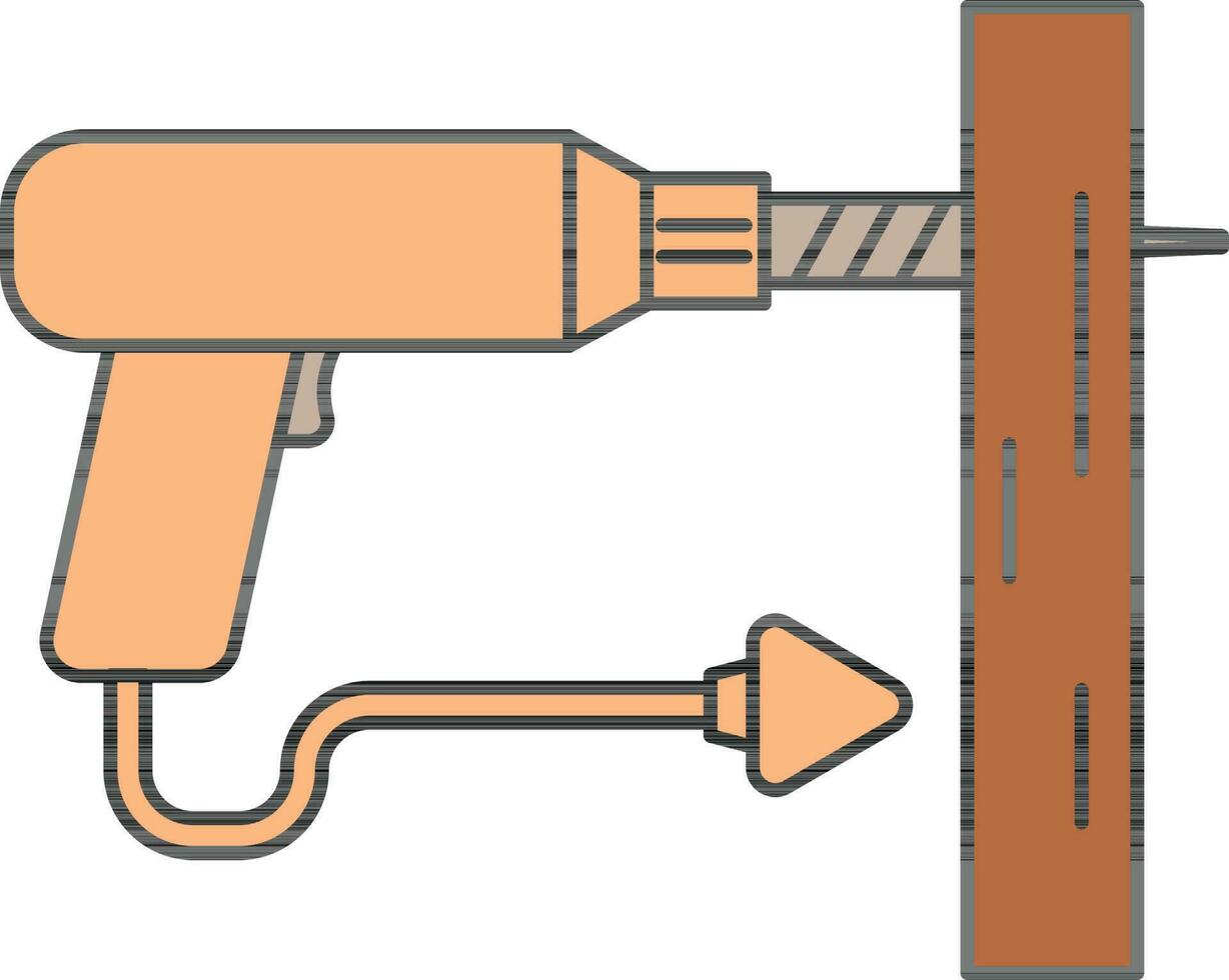 perforar agujero madera icono en naranja y marrón color. vector