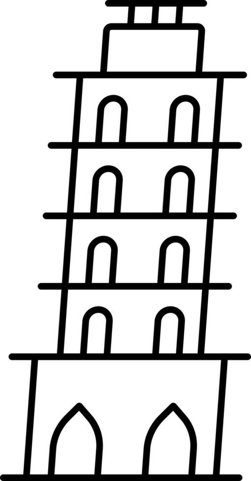 propensión torre de Pisa icono en negro línea Arte. vector