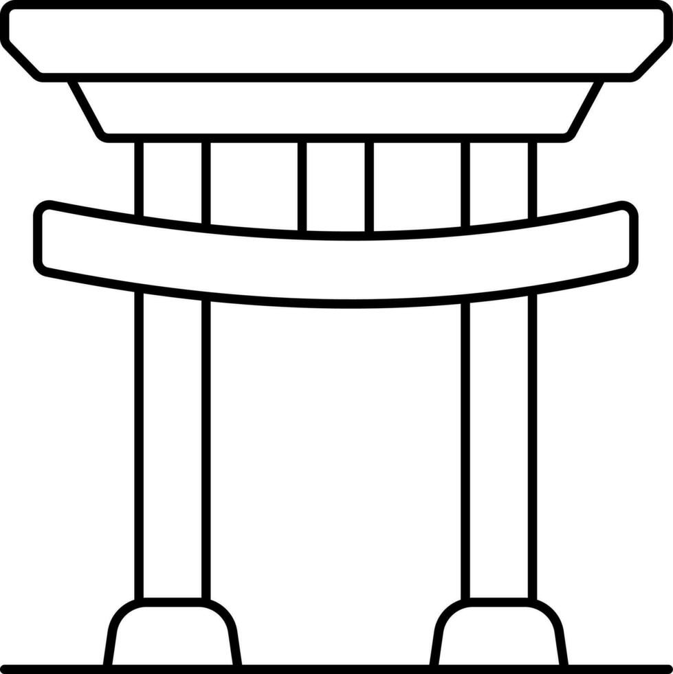 Torii Gate Icon In Black Line Art. vector