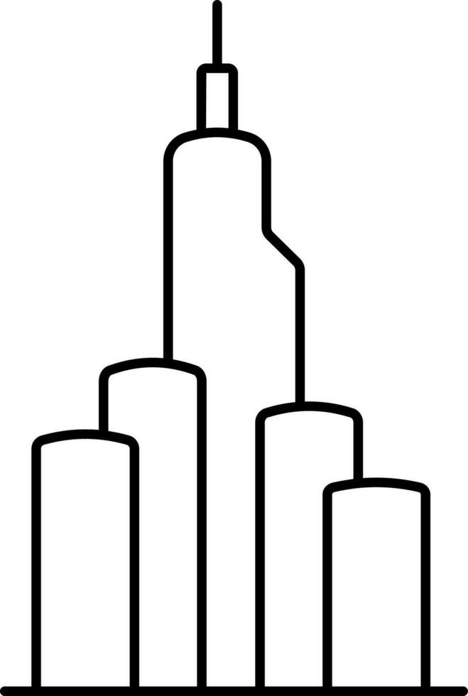 Burj Khalifa Icon In Black Outline. vector