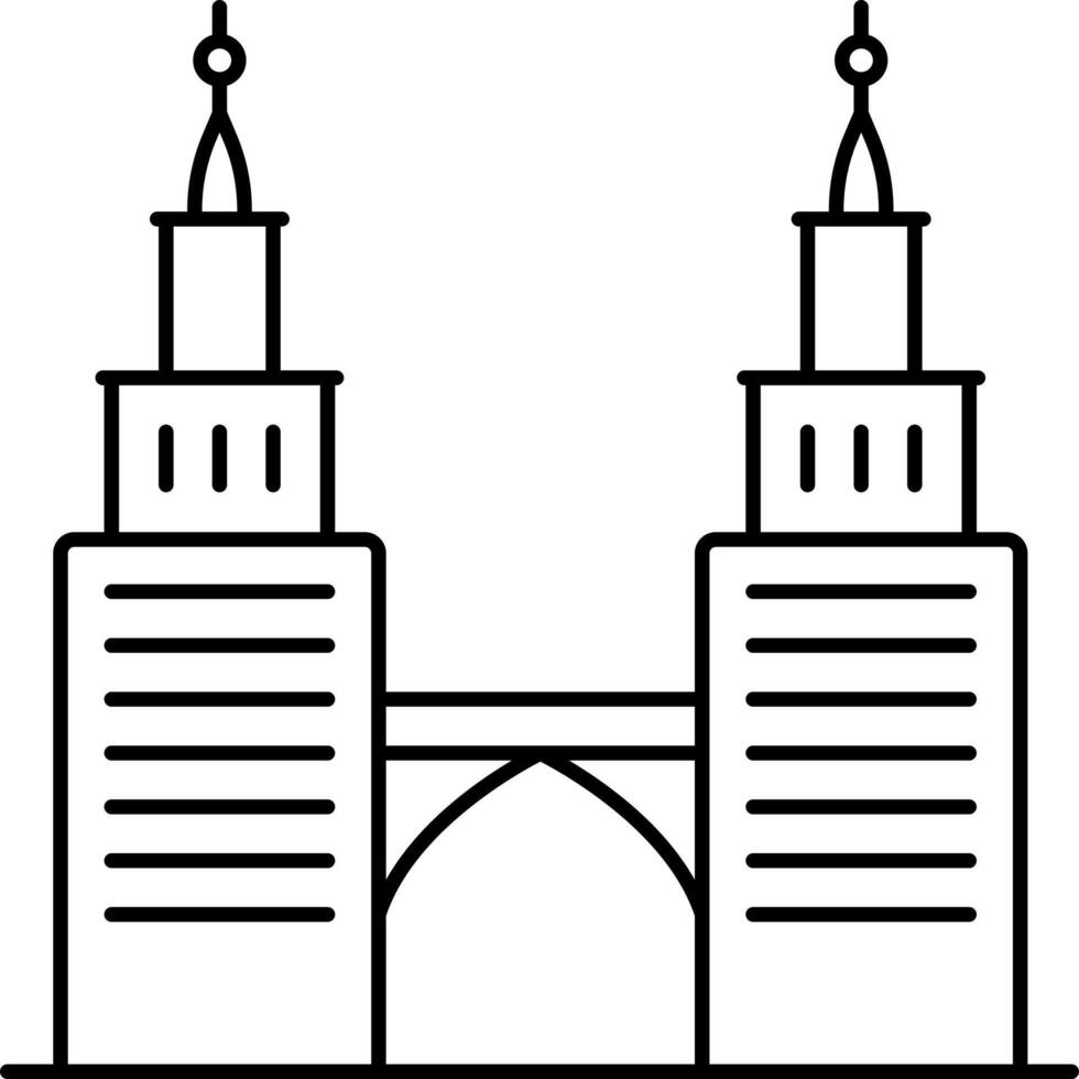 Petronas Twin Towers Icon In Black Line Art. vector
