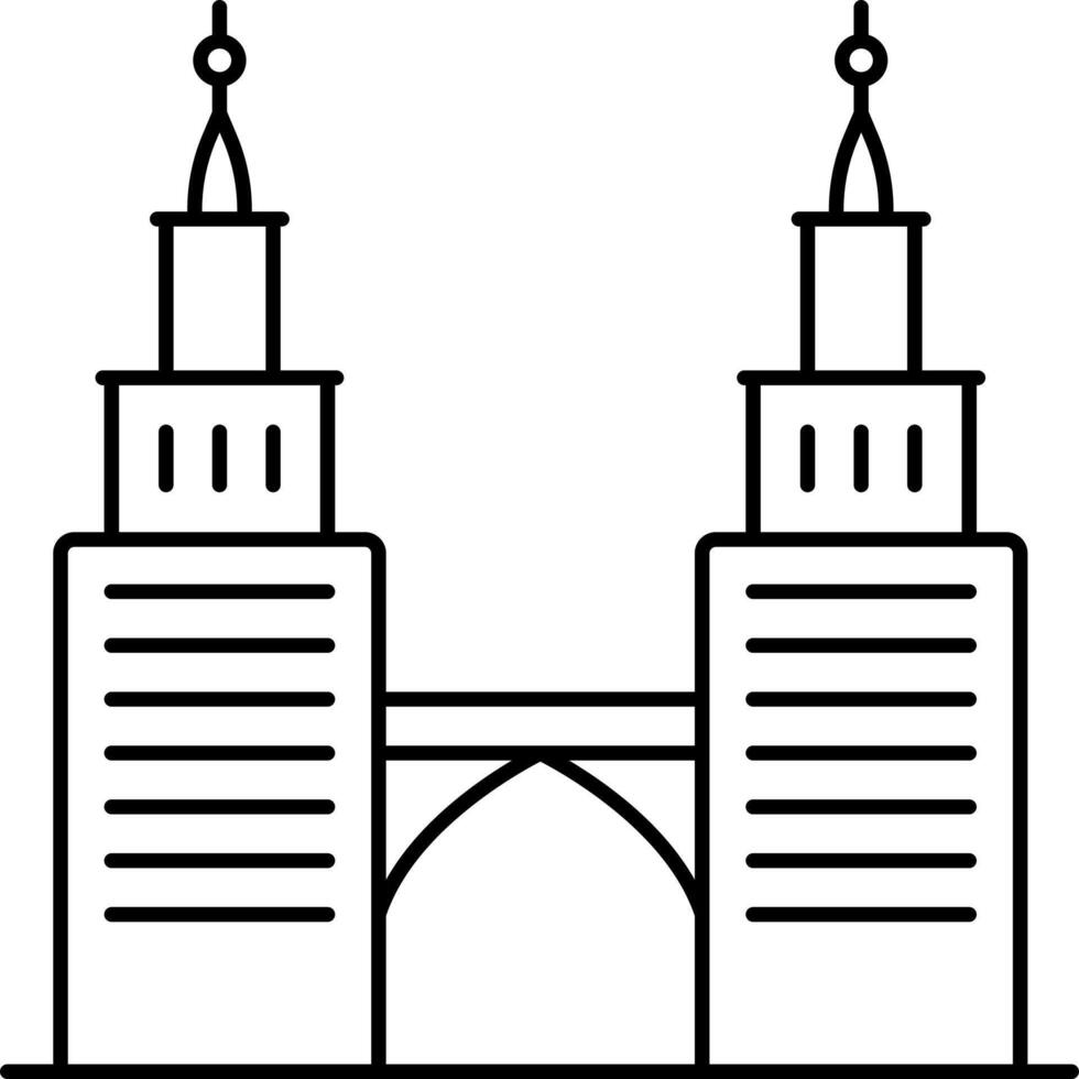 Petronas Twin Towers Icon In Black Line Art. vector