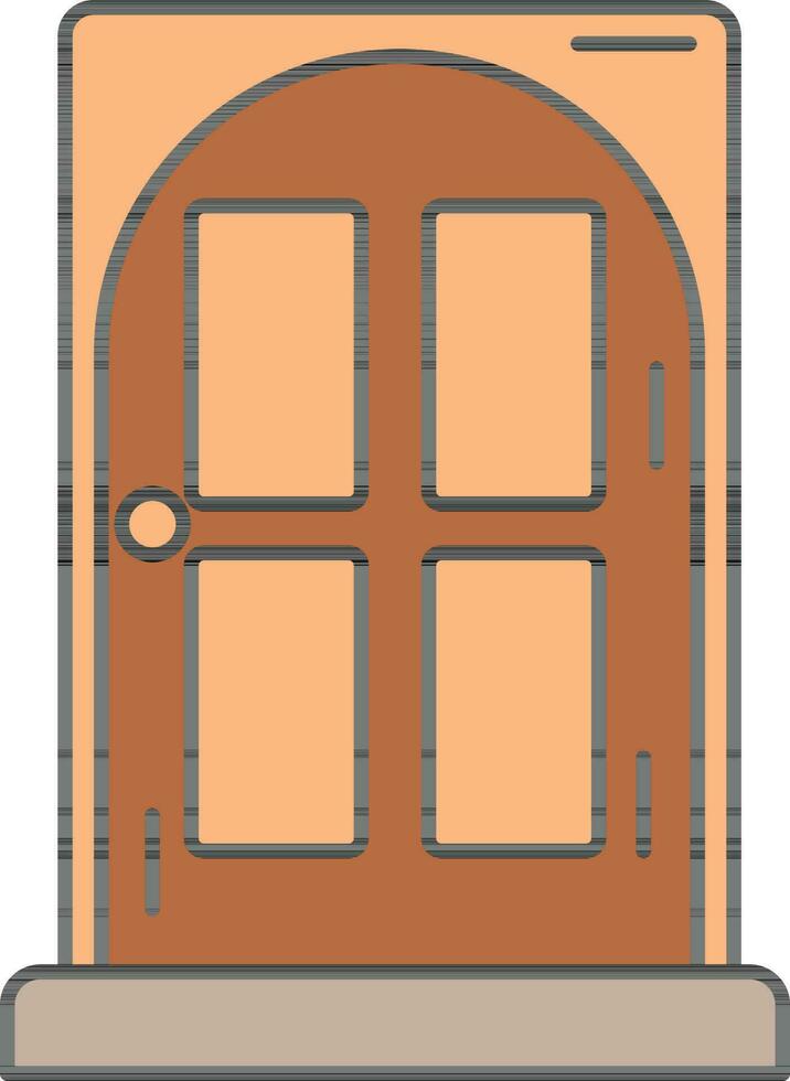 Wooden Door Icon In Orange And Brown Color. vector