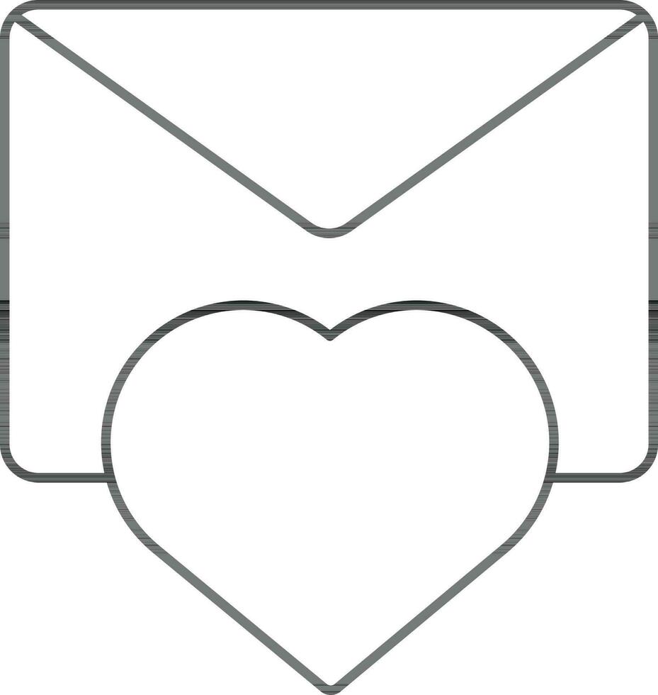 Heart With Envelope Icon In Black Outline. vector