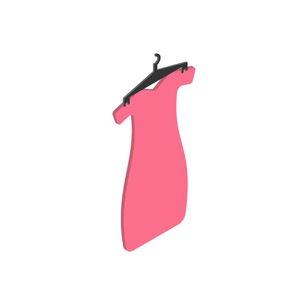 Isometric design of pink ladies dress in grey hanger. vector