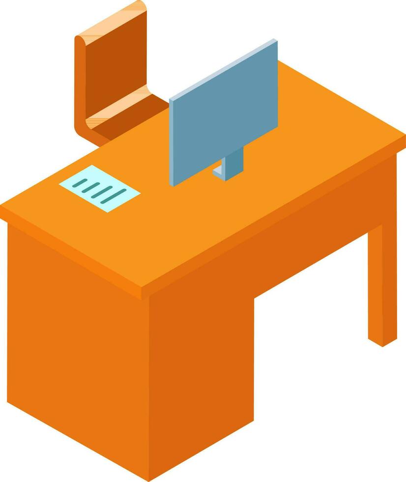 Isometric illustration of office desk and chair element. vector