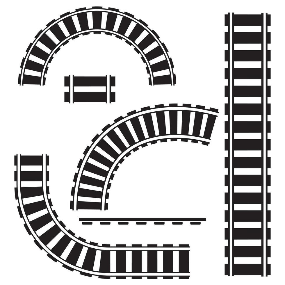 Curved railway, rails. Vector isolated illustration stencil