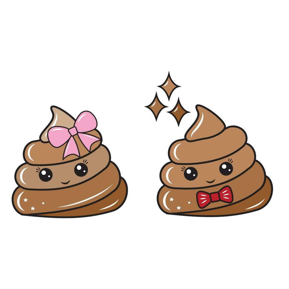 The character is a poop, kawaii. Vector isolated cartoon-style illustration. Poop character concept