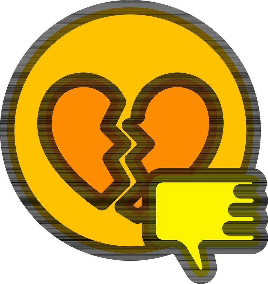 Unlike or Heart Broken Thumb Down icon in yellow and orange color. vector