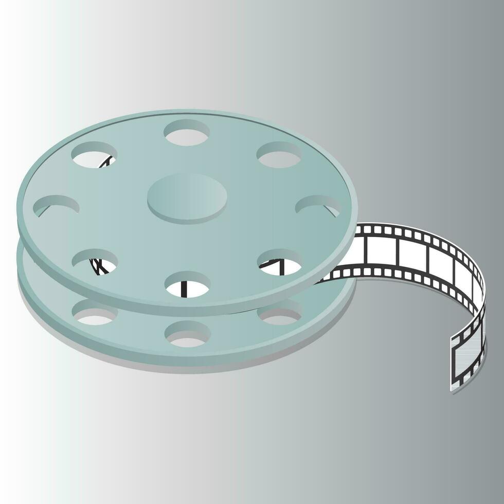 3D film reel element on grey background. vector