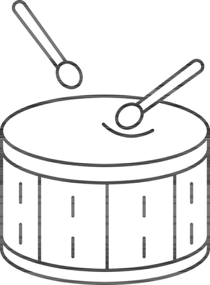 Black line art illustration of drum with sticks. vector