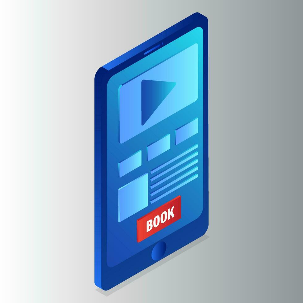 3D illustration of mobile video play book on gray background. vector