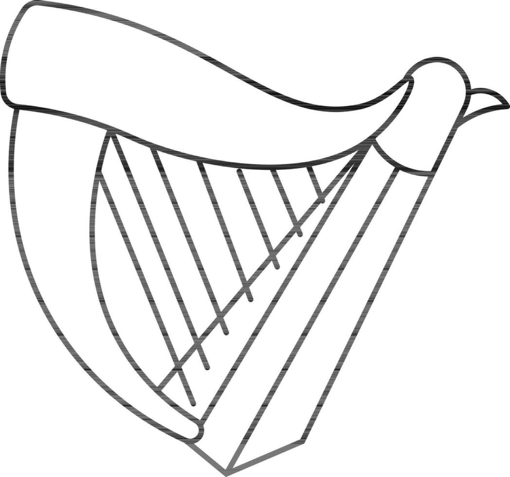 Black line art harp icon in flat style. vector