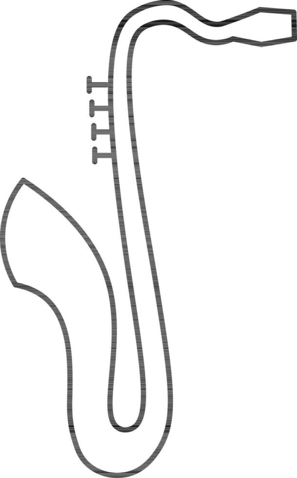 Side view of saxophone in black line art. vector