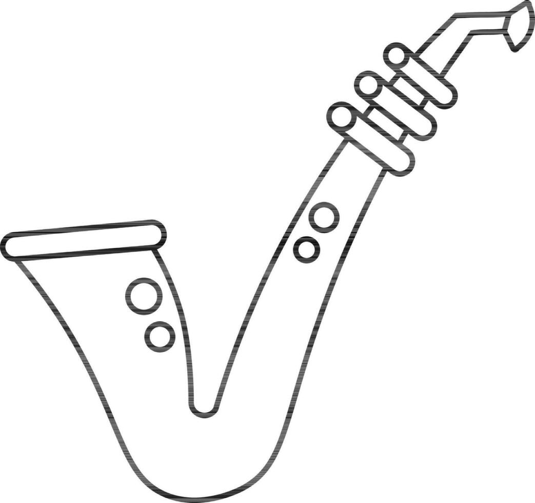 Side view of saxophone in black line art. vector