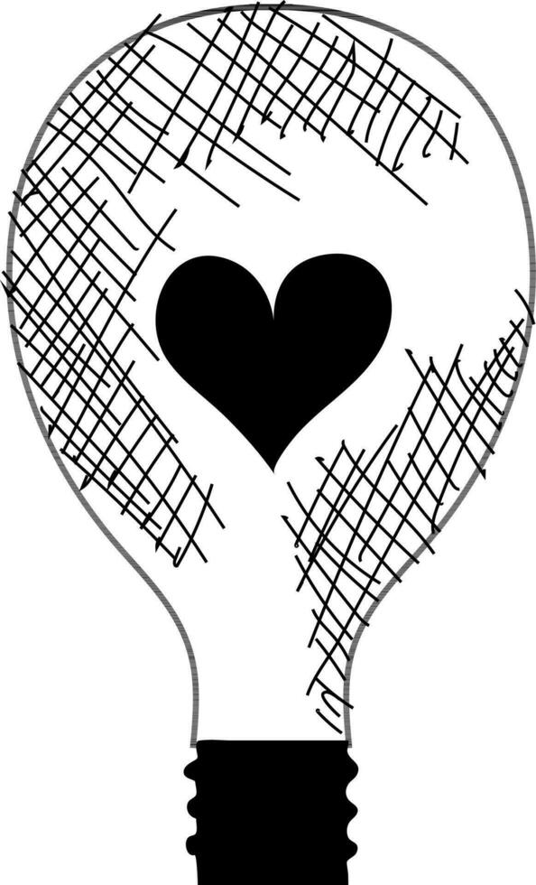 Hand drawn pattern light bulb with heart. vector