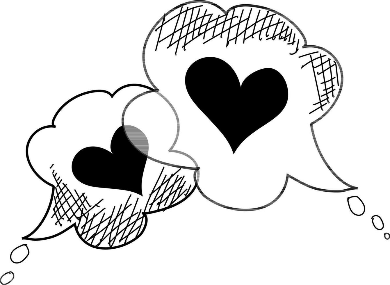 Hand drawn speech bubbles with heart icon. vector