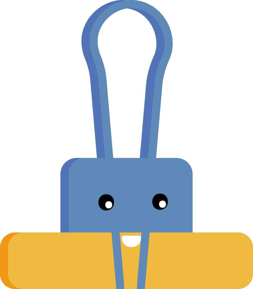 Cartoon Face Binder Clip Icon In Blue And Yellow Color. vector