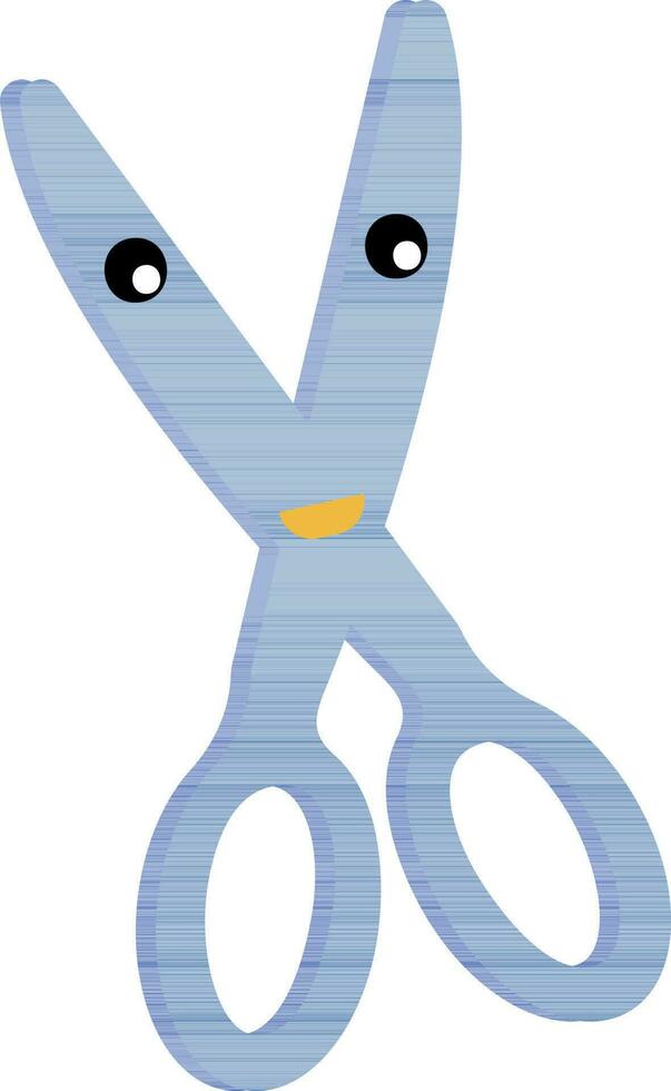 Cartoon Face Scissors Icon In Blue And Yellow Color. vector