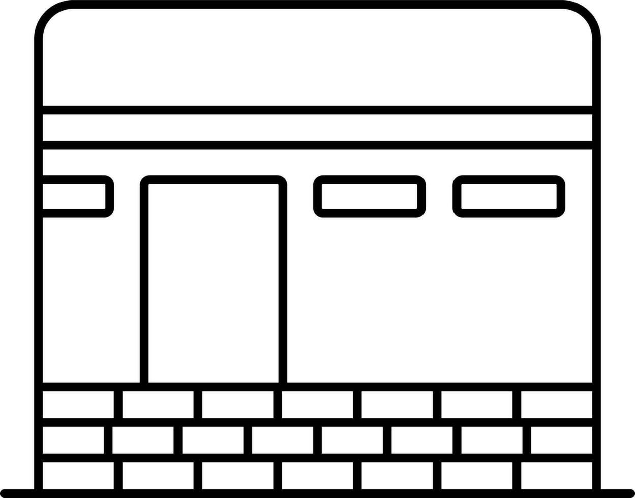 Kaaba Mecca Icon In Black Line Art. vector