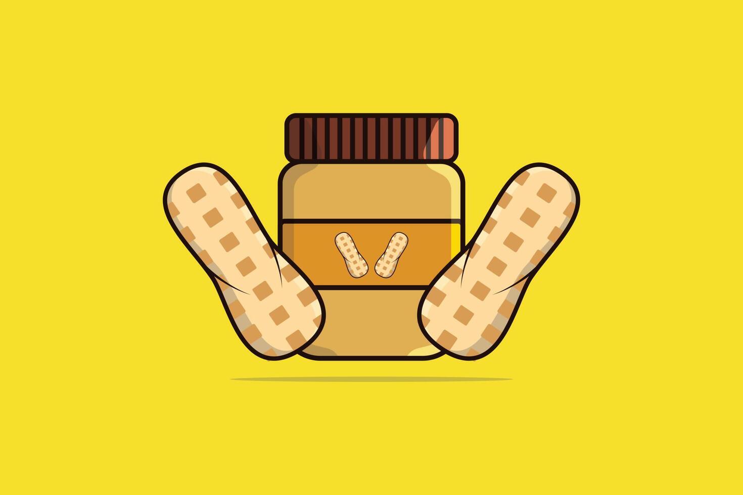 Peanut Butter Jar with Peanuts vector illustration. Food object icon concept. Peanut butter jars with labels. Peanut butter packaging design concept.