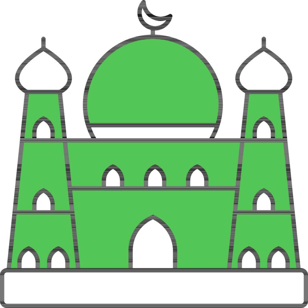 Mosque Icon In Green And White Color. vector