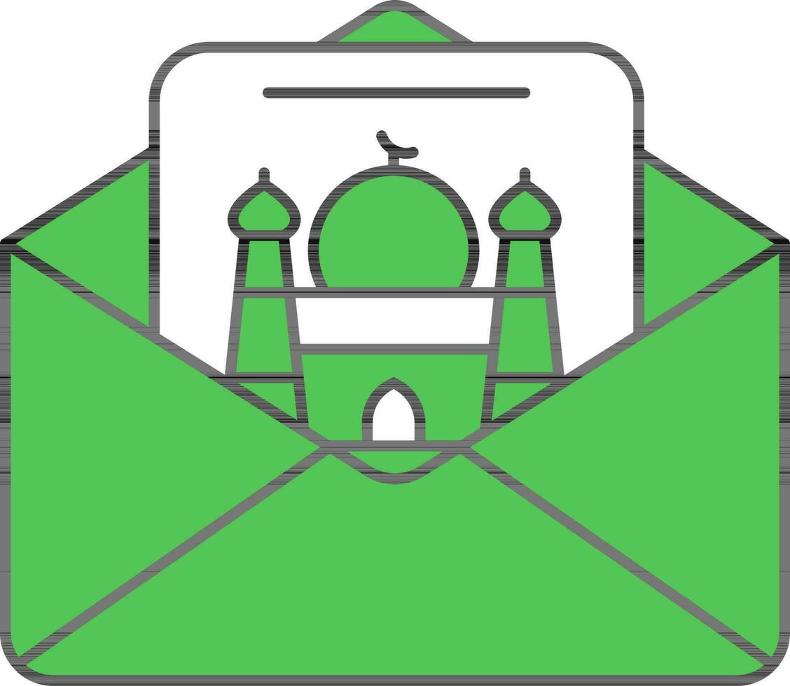 Green And White Color Mosque In Envelope Icon. vector